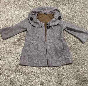 Zinc Women's Gray Tweed Swing Coat with Ruffle Collar Size Large